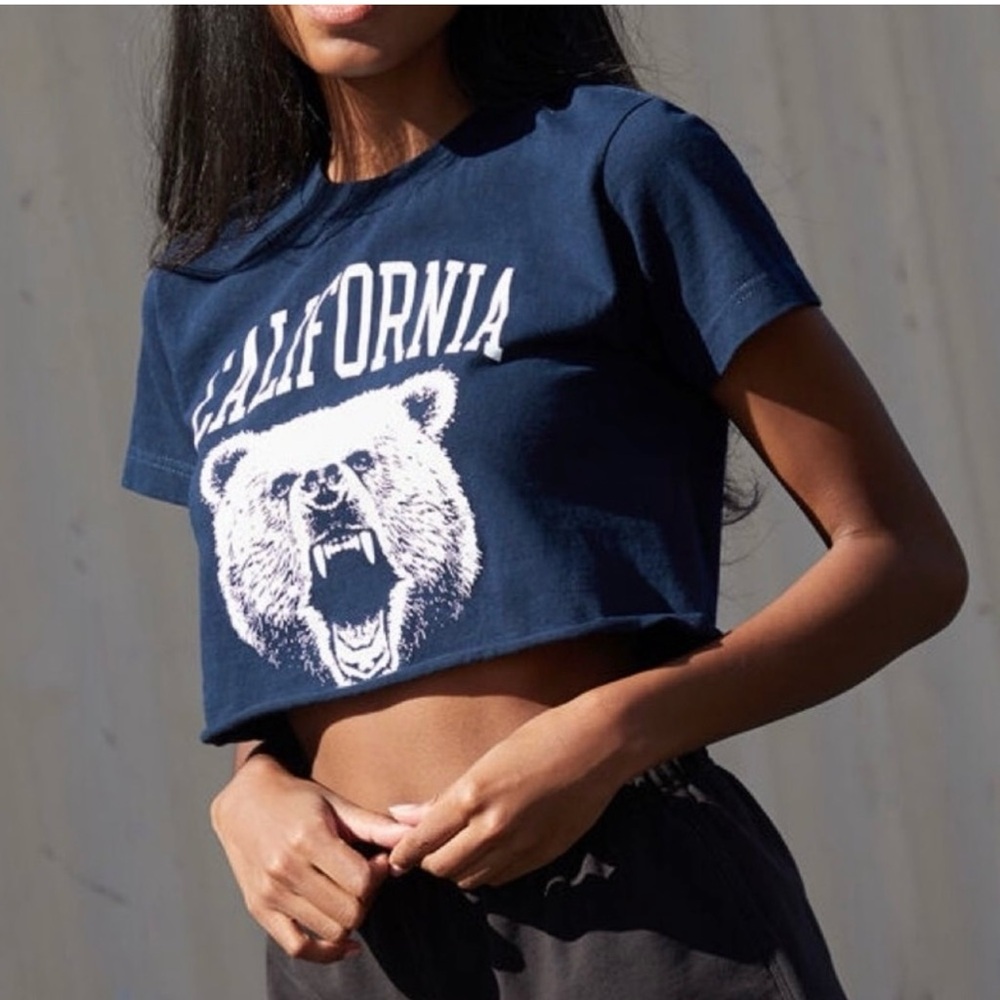 Brandy Melville Navy California Bear Graphic Crop Top